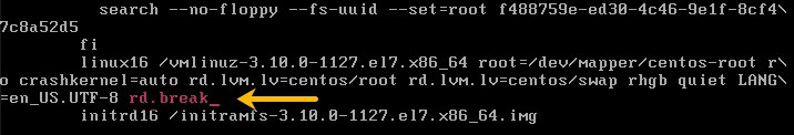 add rd.break to linux16 line