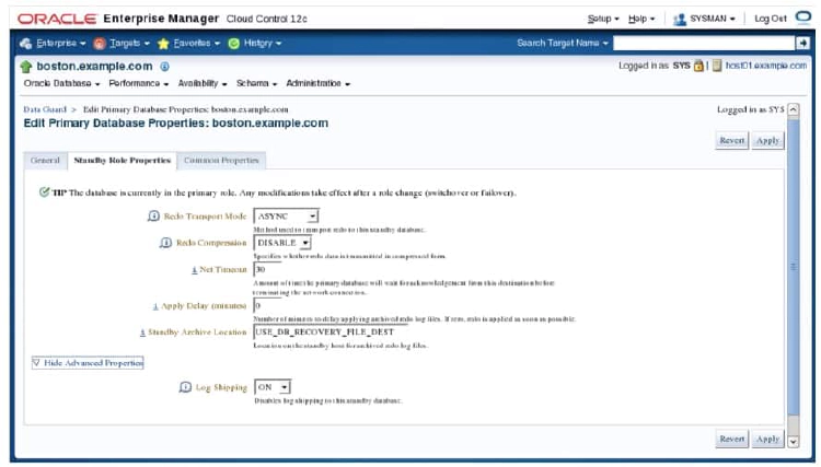 Editing Primary Database Properties- Standby Role Properties