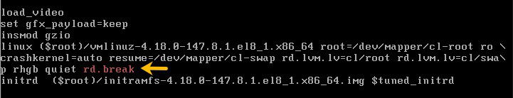 append rd.break reset root password RHEL 8