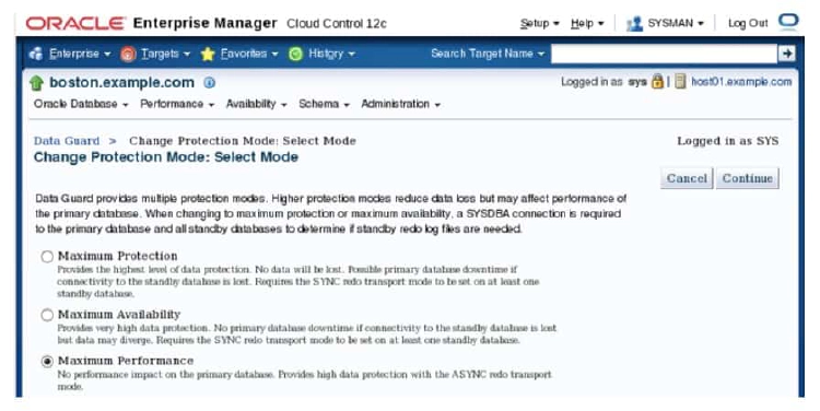 set Data Protection Mode by Using Enterprise Manager