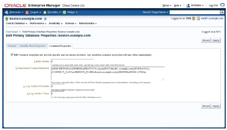 Editing Primary Database Properties- Common Properties