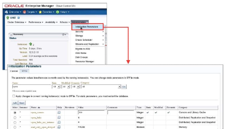 EM and SPFILE Parameter Values