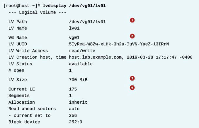 lvdisplay fields meaning linux