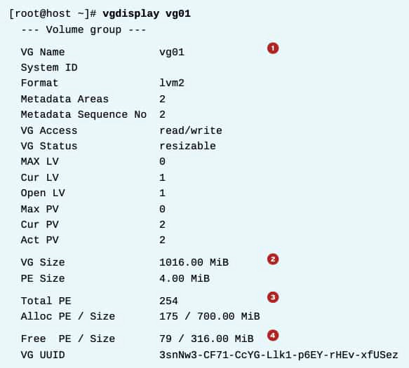 vgdisplay fields meaning linux