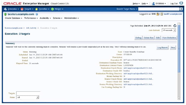 Creating a Physical Standby Database Job Activity