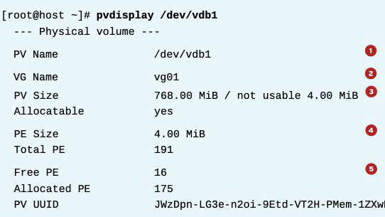 pvdisplay fields meaning linux