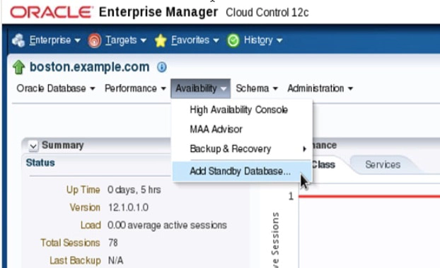 Accessing the Add Standby Database Wizard