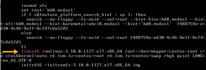 reset root password RHEL 7 - linux16 line