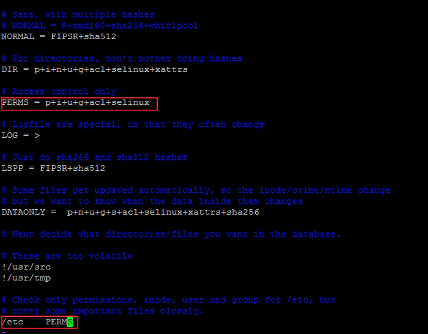 AIDE configuration in CentOS