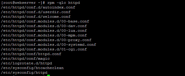 command to list all the configuration files in the HTTPD package