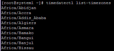 timedatectl list-timezones